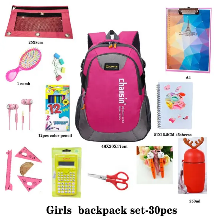 30pcs girls backpack set new design  foldable primary child school bag set