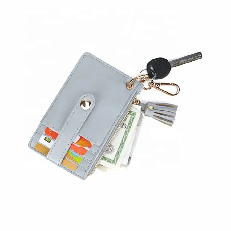 Hot Sales Amazon Faux Leather Keychain Key Ring Slim Wallet Card Holder Coin Purse