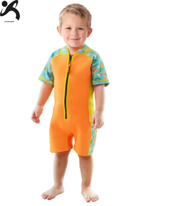 High quality short sleeve kids front zip neoprene wetsuit thermal swimming suit for 2-5 years