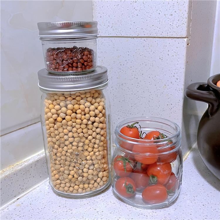 Wholesale food honey jar candy coffee tea containers clear custom logo glass spice storage jar glass mason jar with metal lid