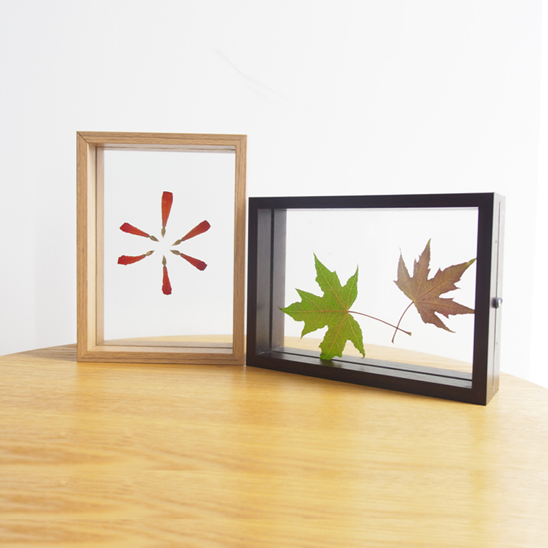 Wholesale Display Double-sided glass specimen photo frame Mdf 4*6 Inch Creative Rotating Wooden Color Photo Frame