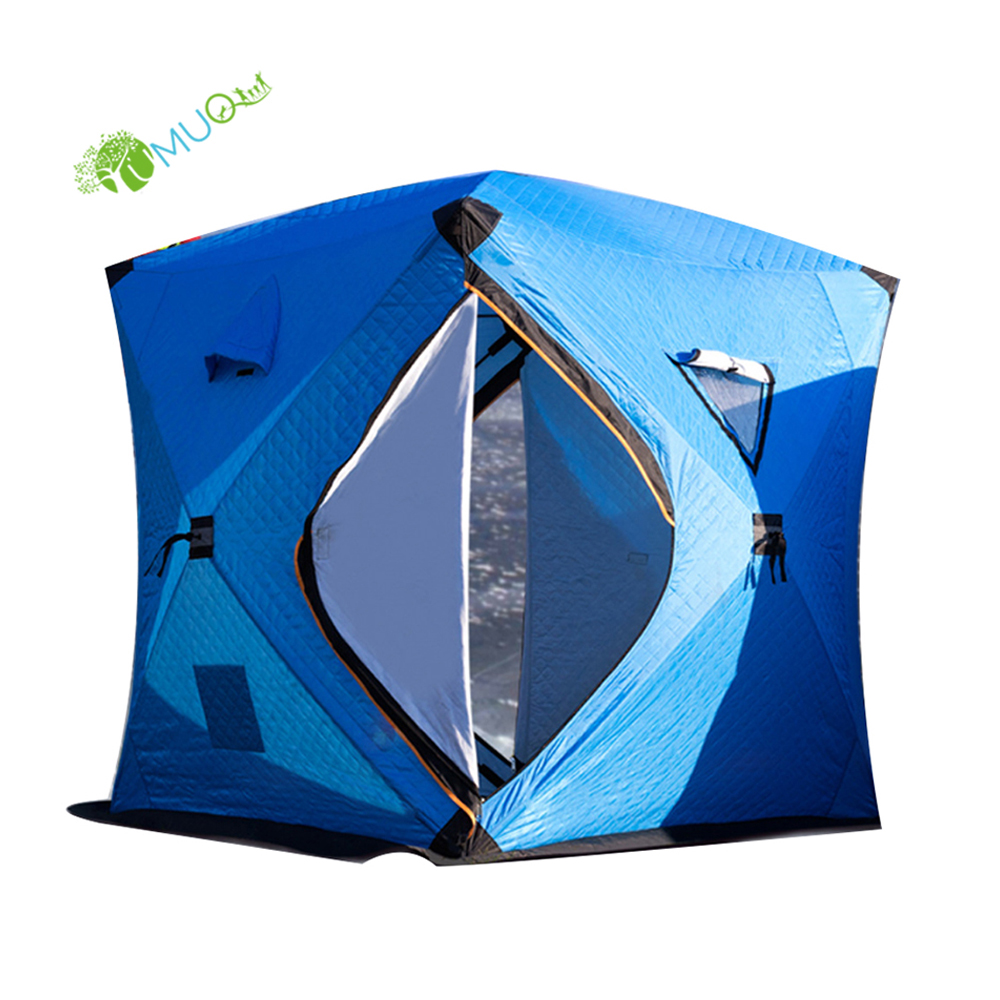 YumuQ 7.2' x 7.2' x 7' 3-4 Person Winter Ice Fishing Tent Shelter, Waterproof and Windproof Pop Up Ice Fishing Tent