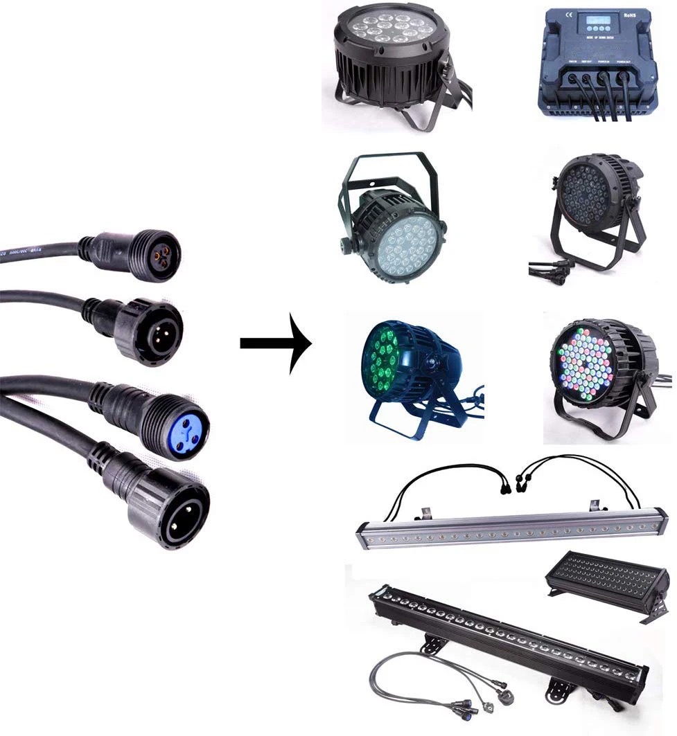 Waterproof IP65 Professional 2M DMX Cable Power Cable For Outdoor DJ Stage LED Par Light1M DMX PowerCON EU/USA Cable Connector