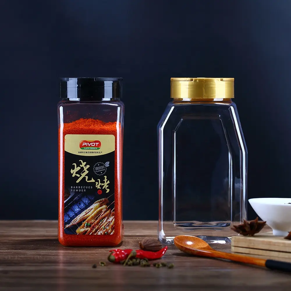 500ml 1000ml Pet Plastic Spice Jars Seasoning Bottle Empty Spices Packaging Bottle With Shaker Lid Flip Top Lid