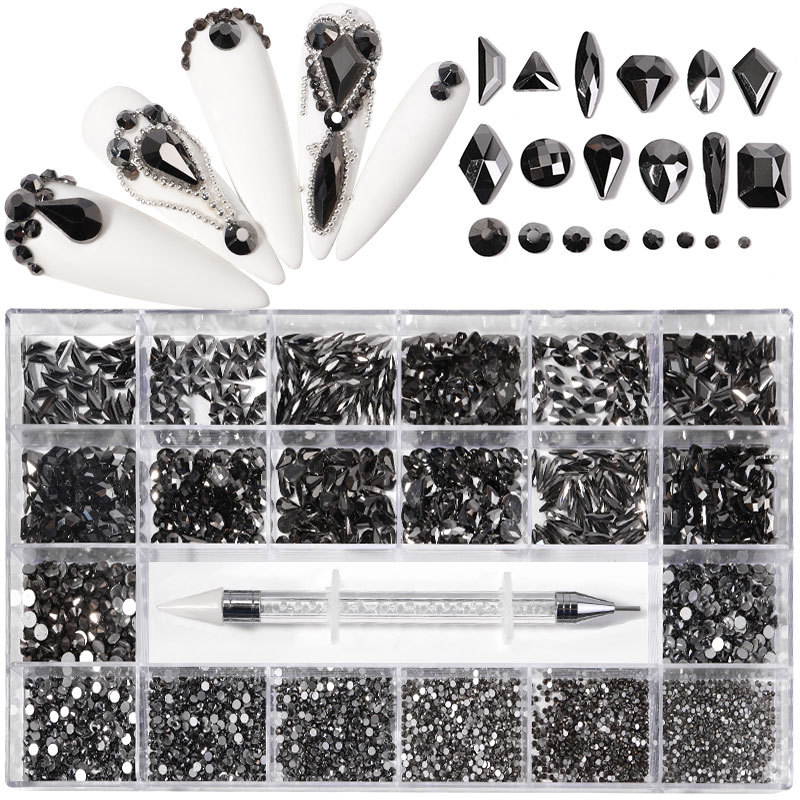 Shiny Crystal AB White Rainbow Nail Art Mix Shape Fancy In Box Flat Bottom Glass nail rhinestone art decoration rhinestones
