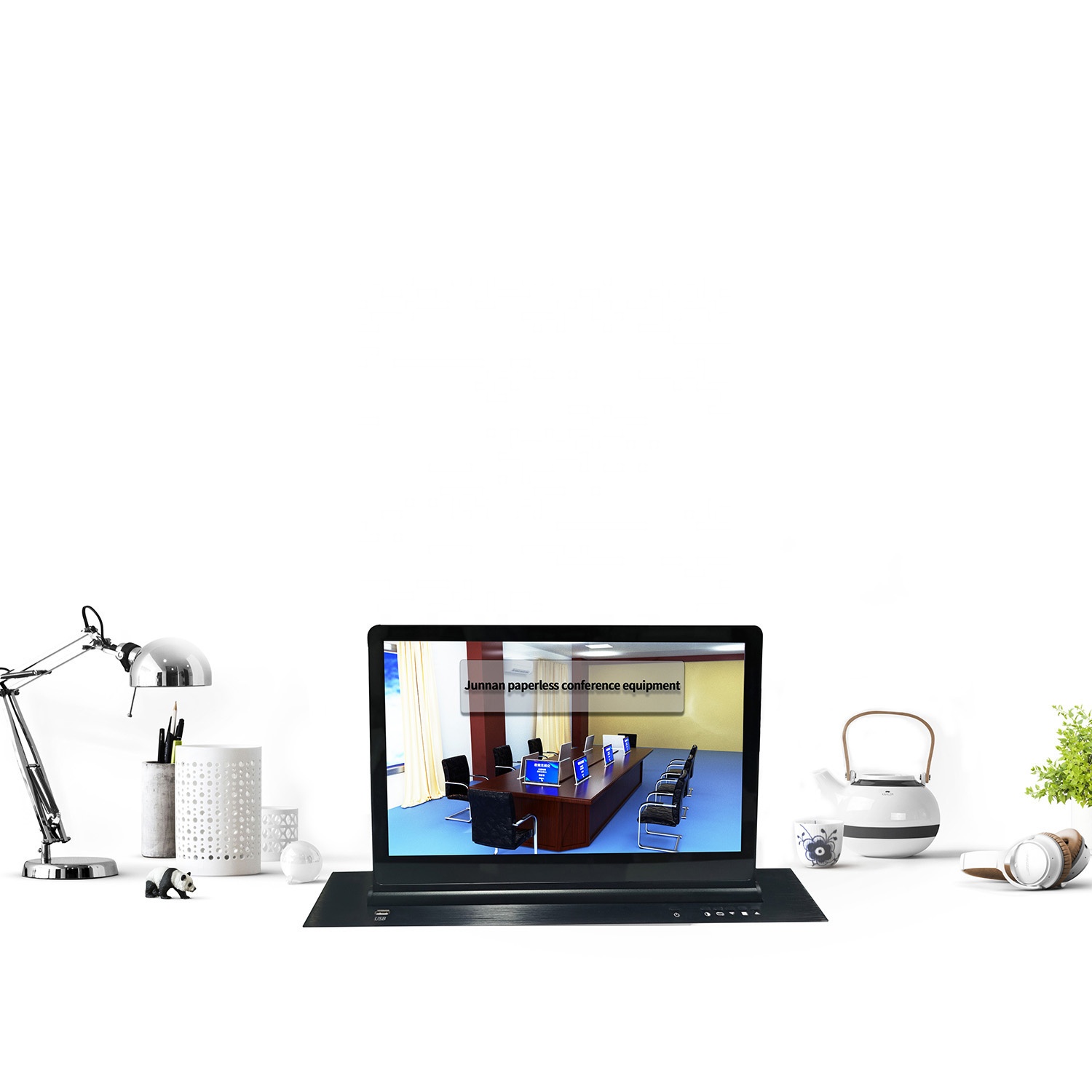Hot Selling Paperless Conference System 17.3 Inch Lcd Monitor Motorized Lift With Anti-pinching Hand Protection