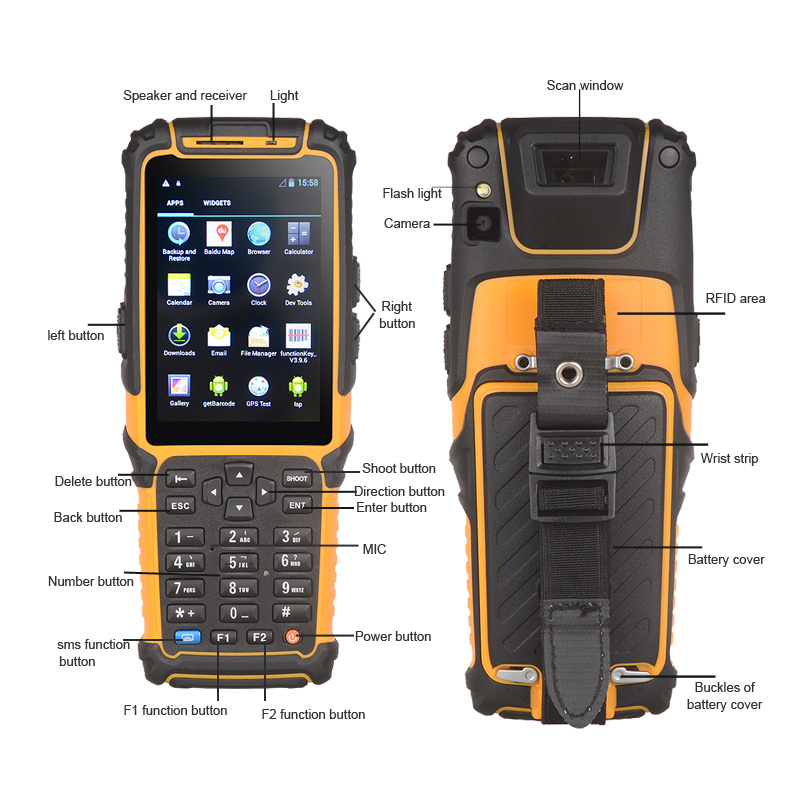 Android 7.0 Haneheld Barcode Scanner With UHF WIFI 4G BT GPS PDA Terminal
