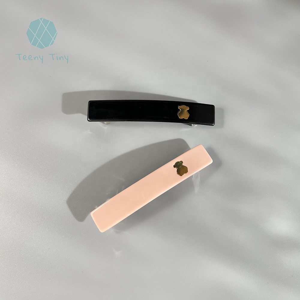 Teenytiny Средний прямоугольный французский стиль, ацетатная заколка с металлическим медведем, украшенный драгоценными камнями, заколка для волос