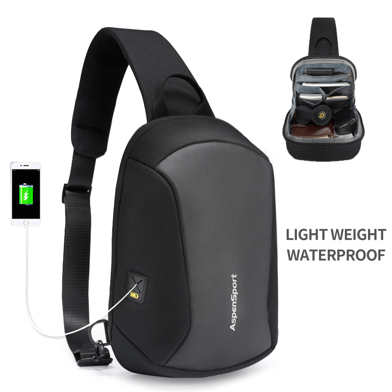 Aspensport новинки сумки через плечо грудь мужская повседневная USB зарядка слинг Дорожная сумка-мессенджеры мужской рюкзак с одним плечевым ремнем