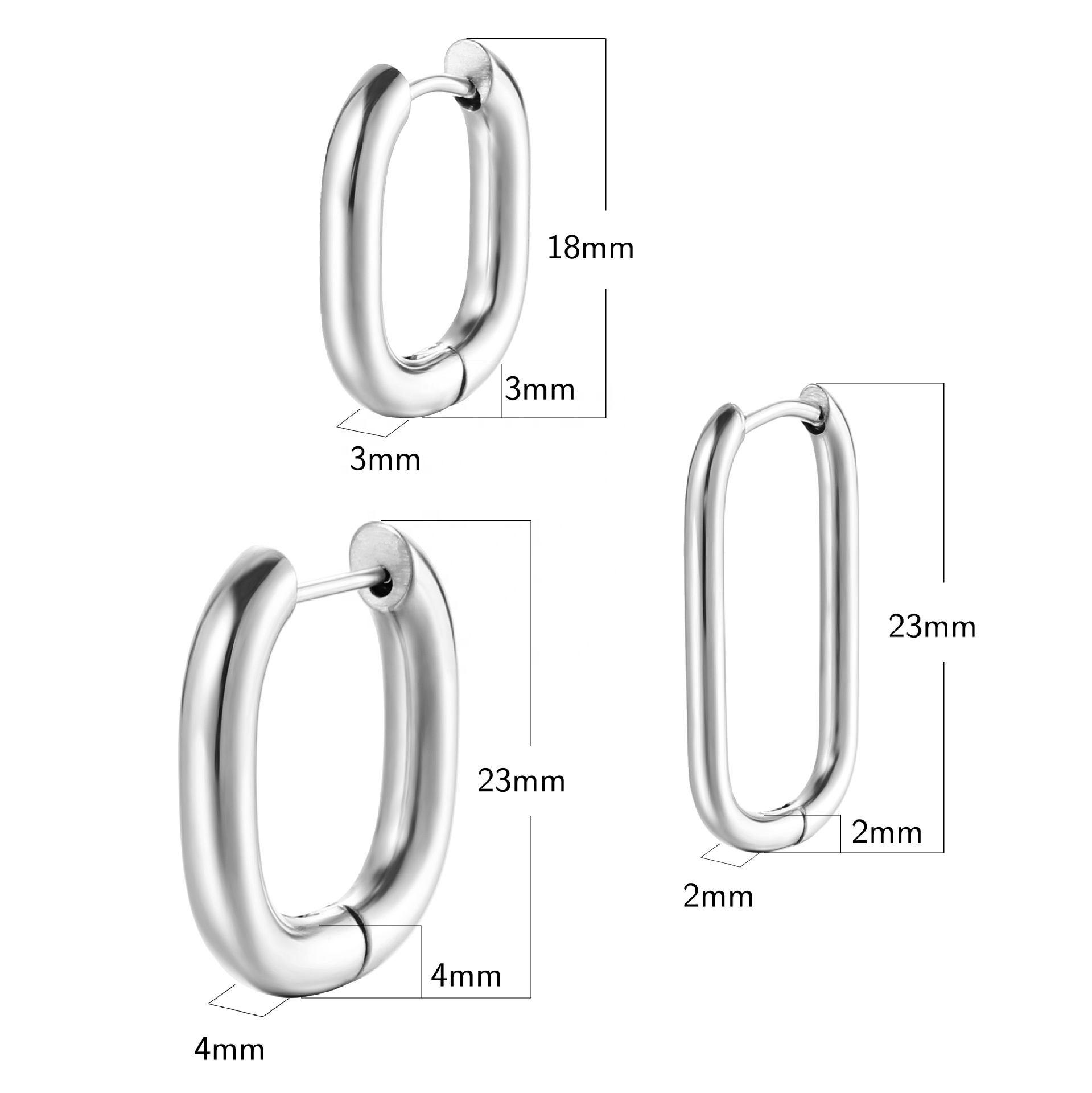 Silver color stainless steel U hoop clip on earring for women