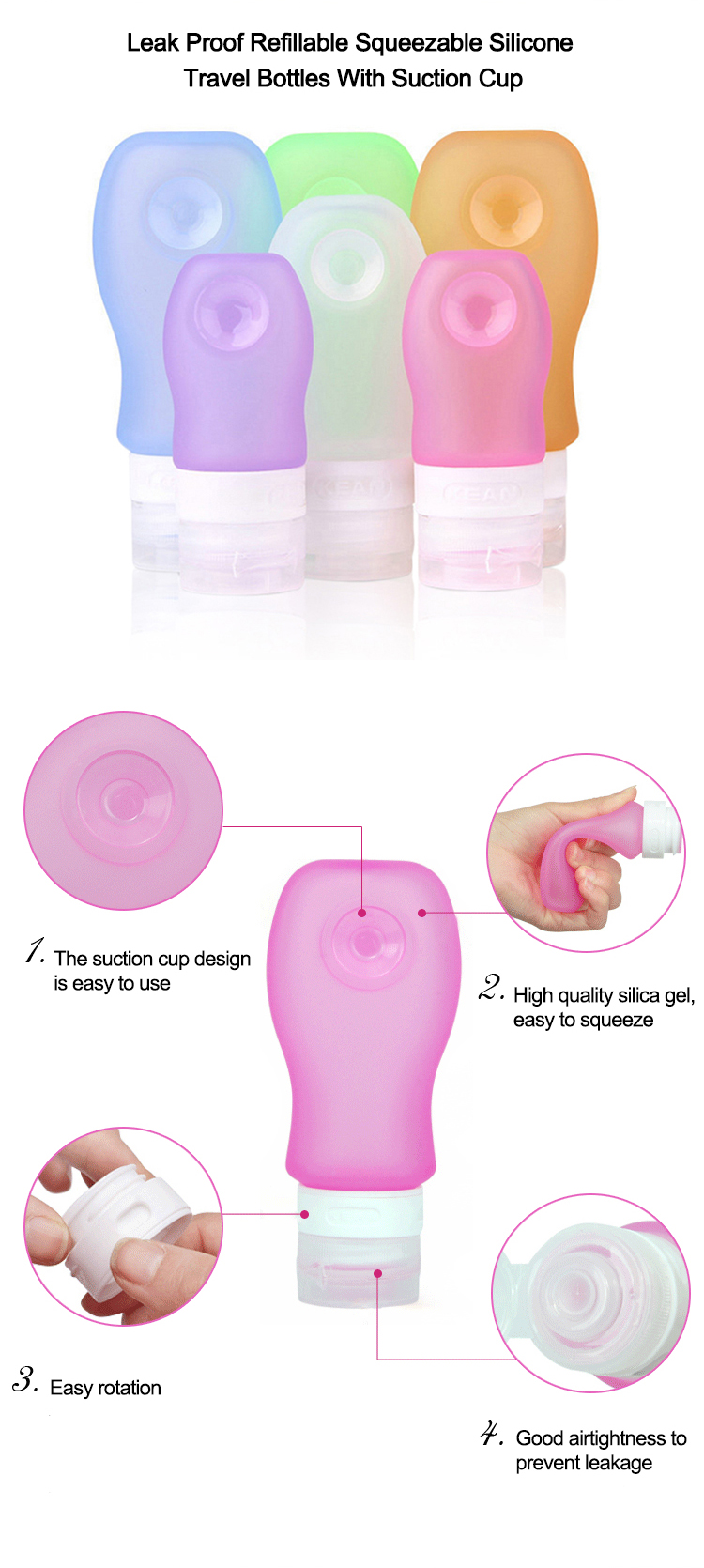 Leak Proof Travel Shampoo Bottle Kit Refillable Squeeze Silicone Travel Bottle