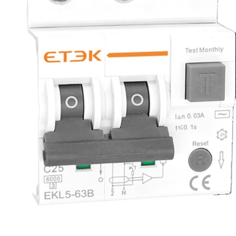 ETEK EKL5-63B 1P + N B40A 30mA 240V 50/60Hz TYPE B УЗО с защитой от перегрузки производства