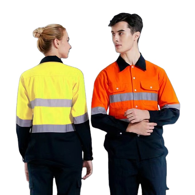 Мужские Hi Vis Рабочая Рубашка флуоресцентный желтый, темно-синее хлопковое спецодежды с короткими рукавами рубашки с короткими рукавами