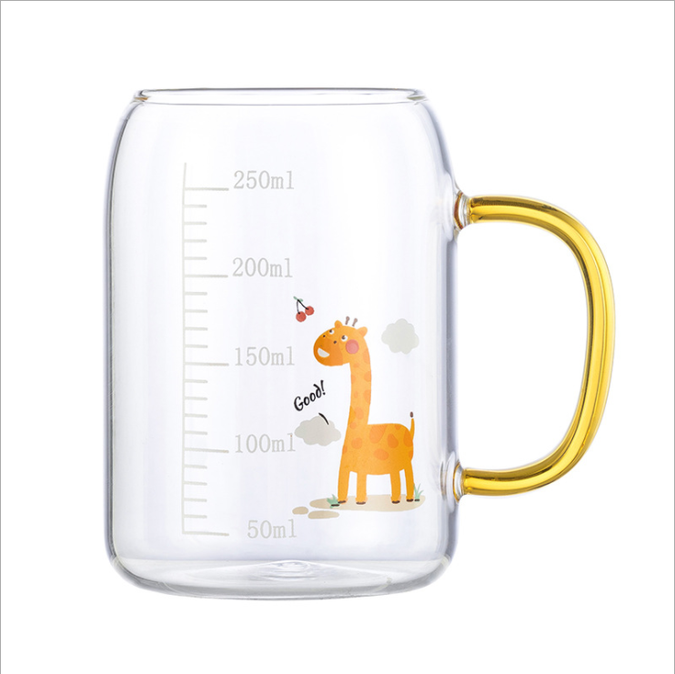 Heat resistant glass colored coffee glass children's milk cup with scale and color handle