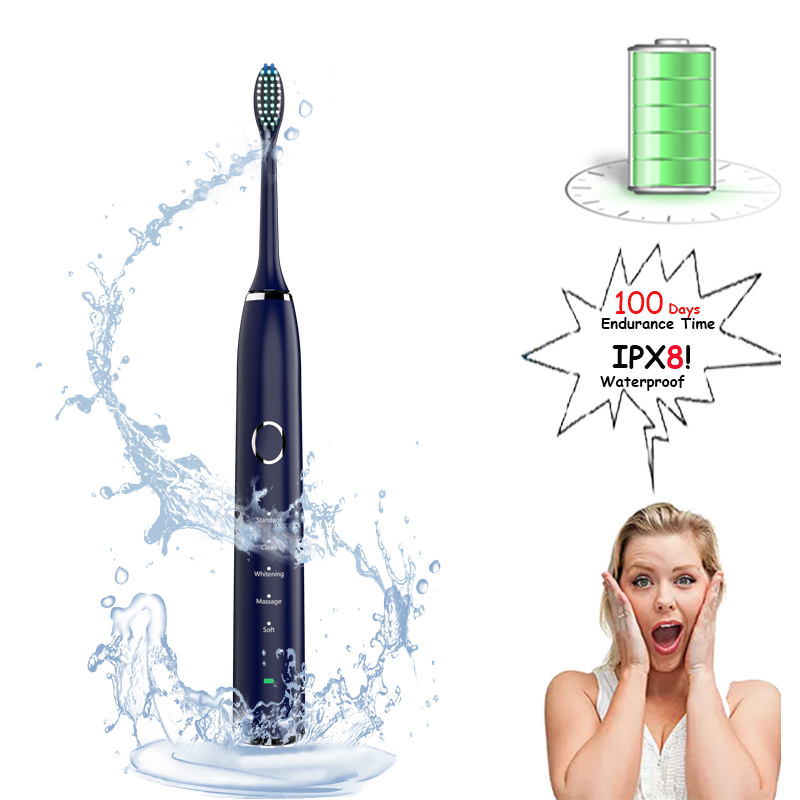 100 Days Battery Life IPX8 Waterproof 5 Modes Silent Electric Toothbrush New Design