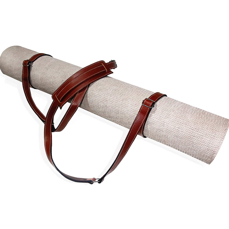 YY Genuine Leather Yoga Mat Strap Adjustable Leather Yoga Mat Holder with Double Stitched Seam