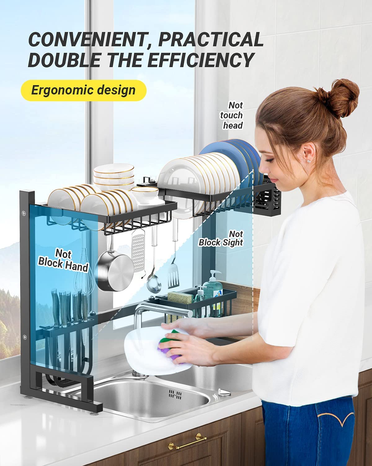 TOPCENT 2 Tier Adjustable Dish Drying Rack Stainless Steel Dish Rack Drainer for Kitchen Counter Organizer Storage sink shelf
