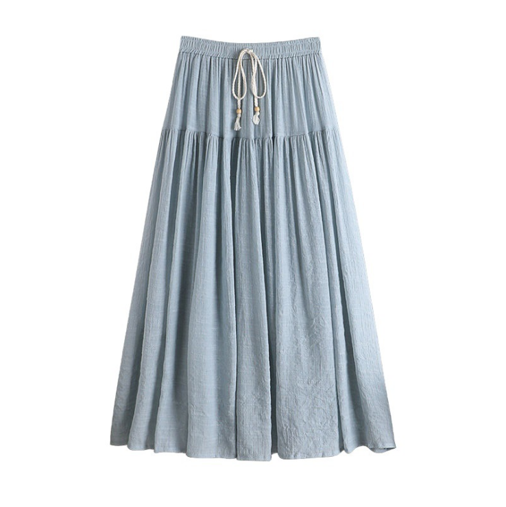 2021 New Mid-Length Skirt Female Summer Korean Style High Waist Slimming Fairy Skirt Cotton And Linen Bow Ins Skirt
