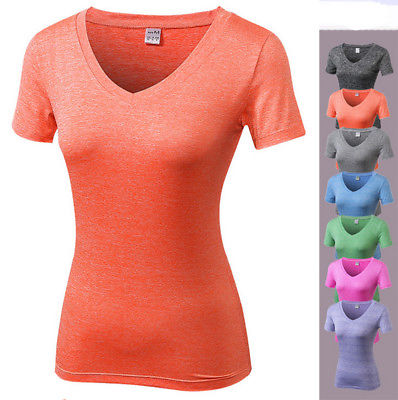 50/50 polyester cotton heather color women v neck t shirt