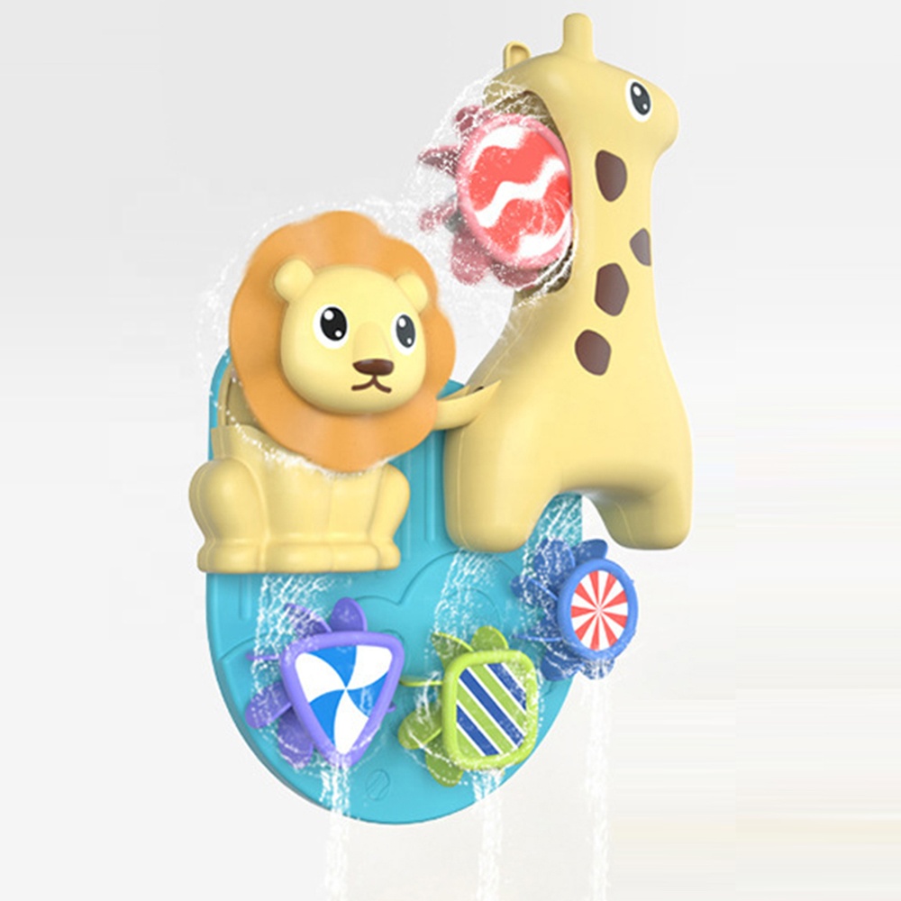 3PCS bath toy giraffe spinning waterwheel baby cartoon animal bathroom toy windmill water play set with suction cup shower scoop