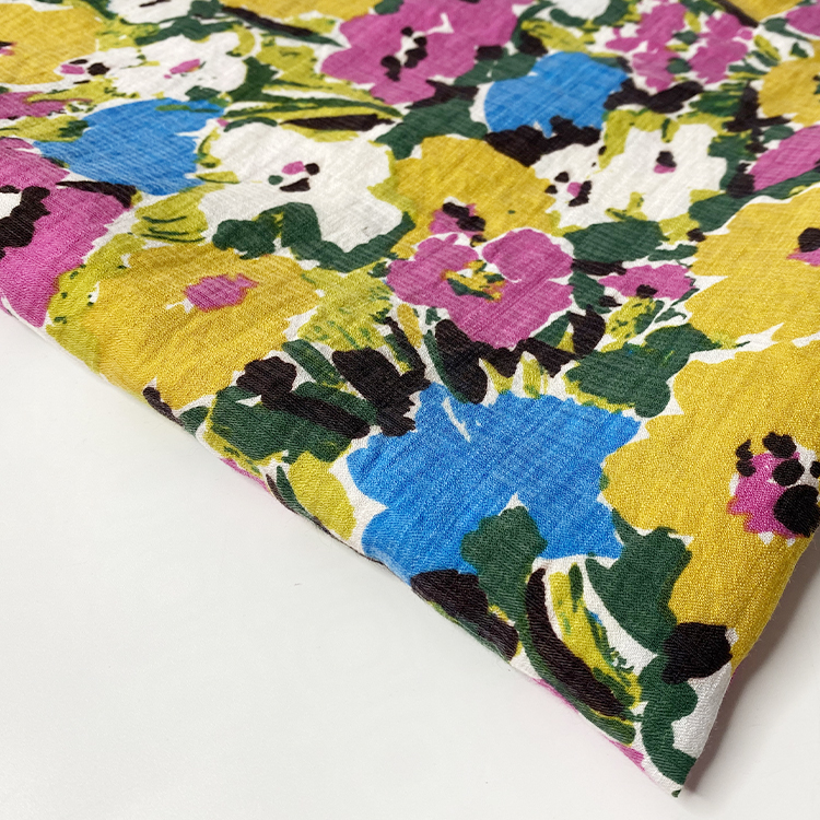 Harvest woven new nylon rayon slub sheen base tropical floral print for shirt and dress for women and children