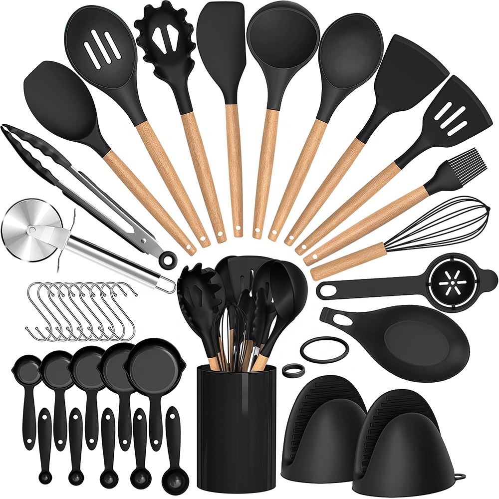 High quality kitchen tools gadgets accessories ustensiles de cuisine cooking utensils silicone kitchen utensils with holder