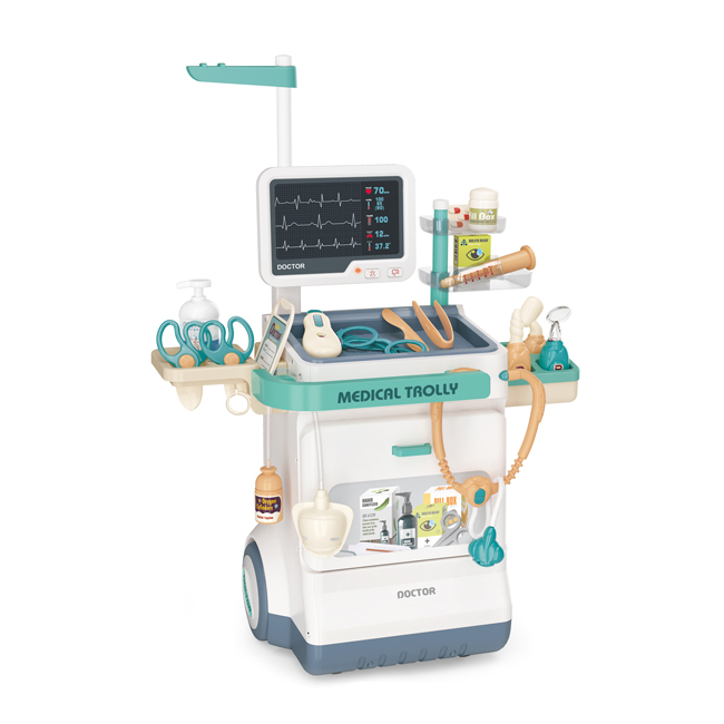 Electric medical trolly pretend play hospital ecg treatment table toy kids doctor game play set