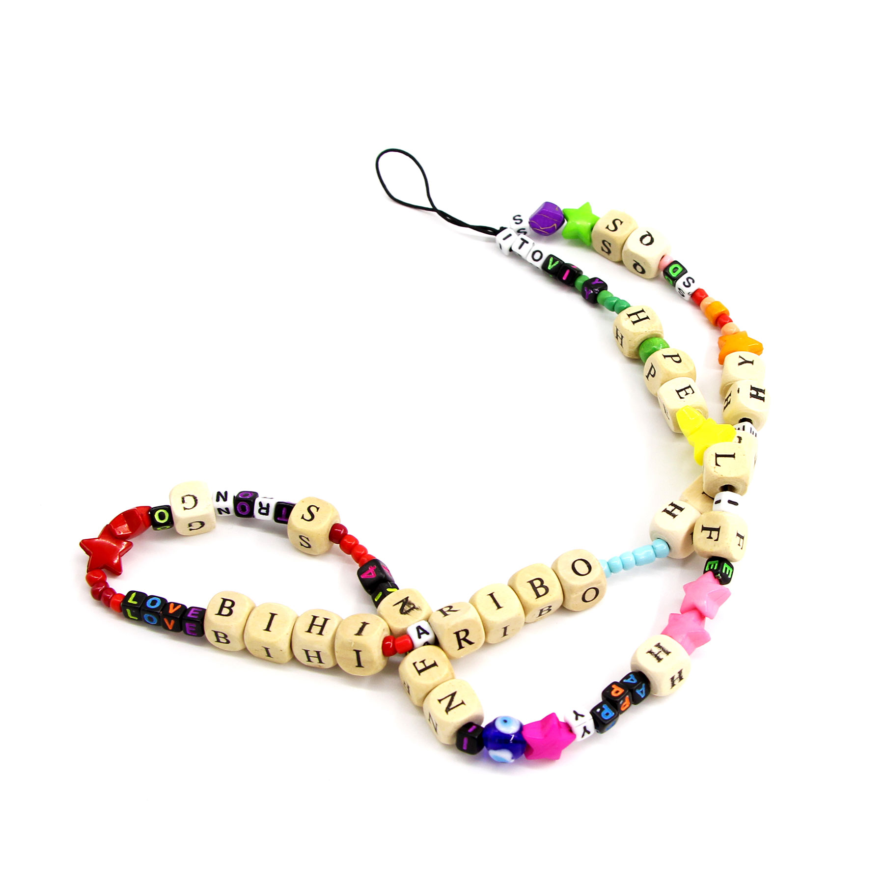 2021 Colorful Rainbow Cute Girls Phone Chain Fashion Ladies Wallet Wood DIY Letter Name Women Holder Bead Mobile phone Chain