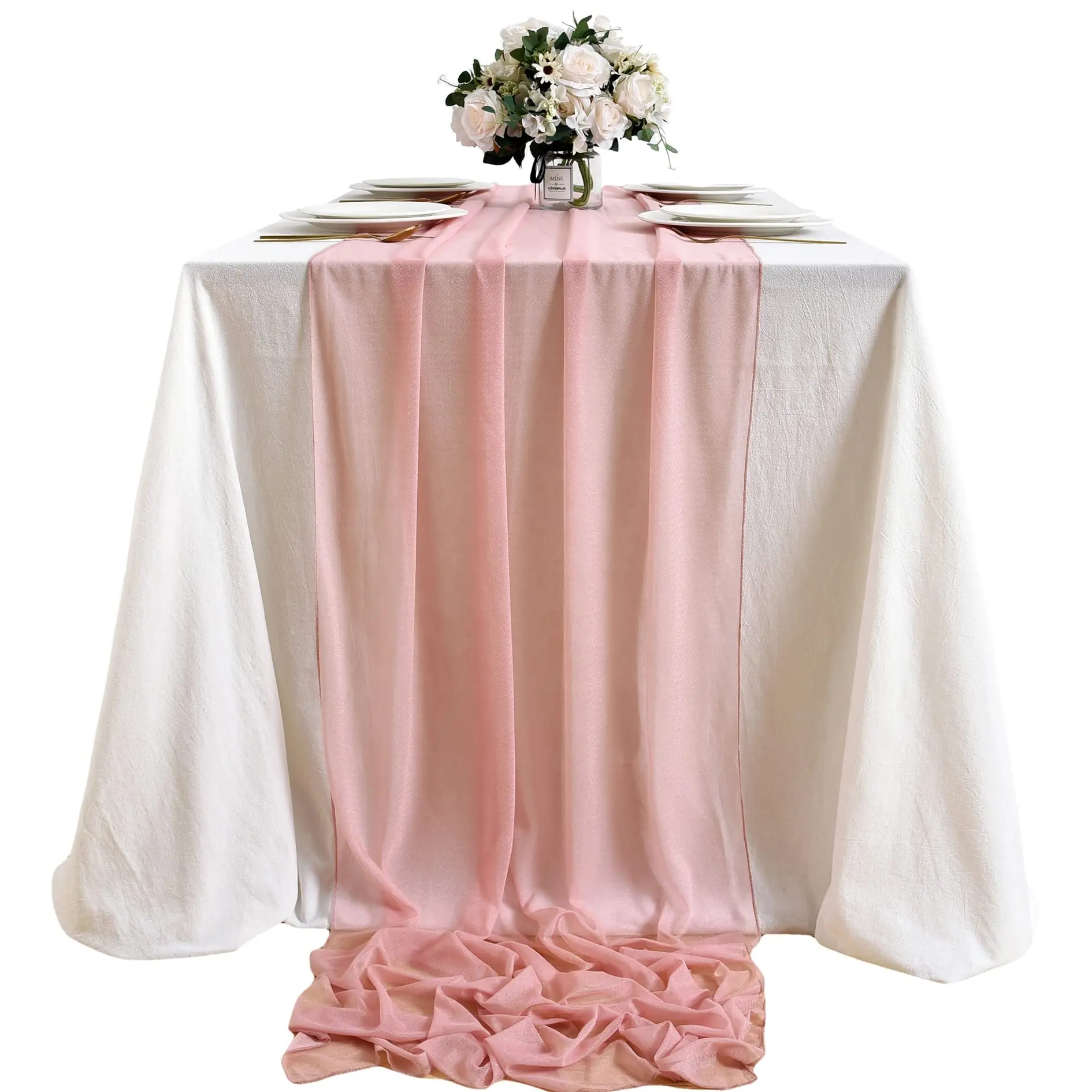 Wholesale Fashion Blush Pink &Ivory & Champagne 10ft New Chiffon Table Runner for Wedding Decorations Table Runners