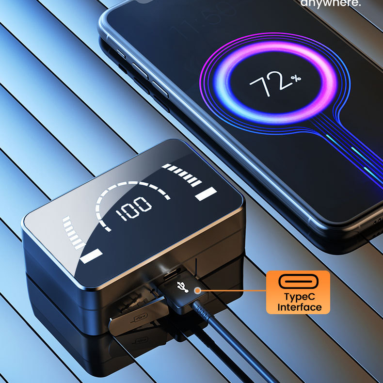 2021 Wholesale In Stock 9D Stereo 2000Mah F9 True Wireless Mini 9D Bass Earbuds With Charging Case Lcd Display Headphone F9-5