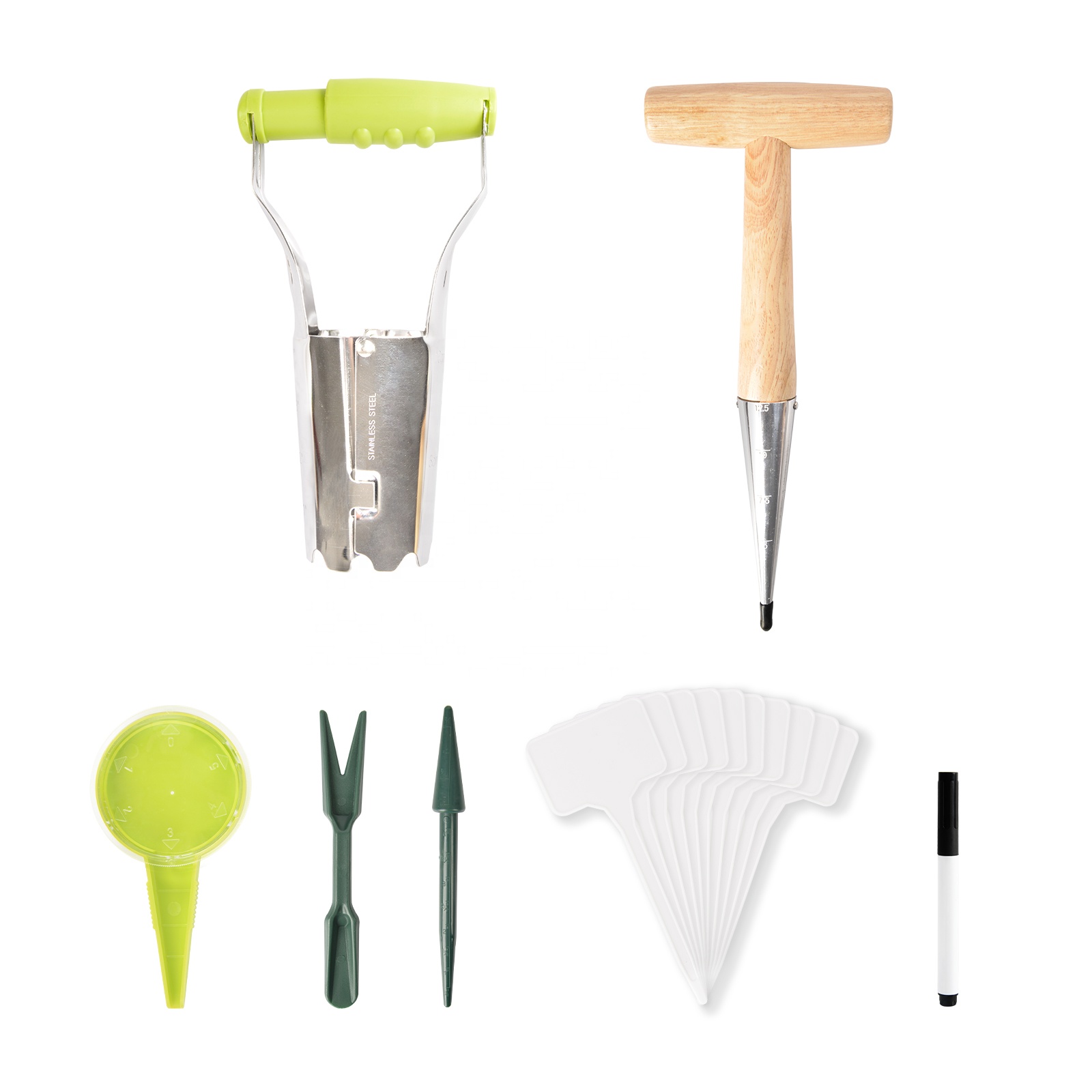 Vertak 16 PCS Gardening Tools Accessories Stainless Steel Garden Digging Hole Tool Set Soil Bulb Transplanter