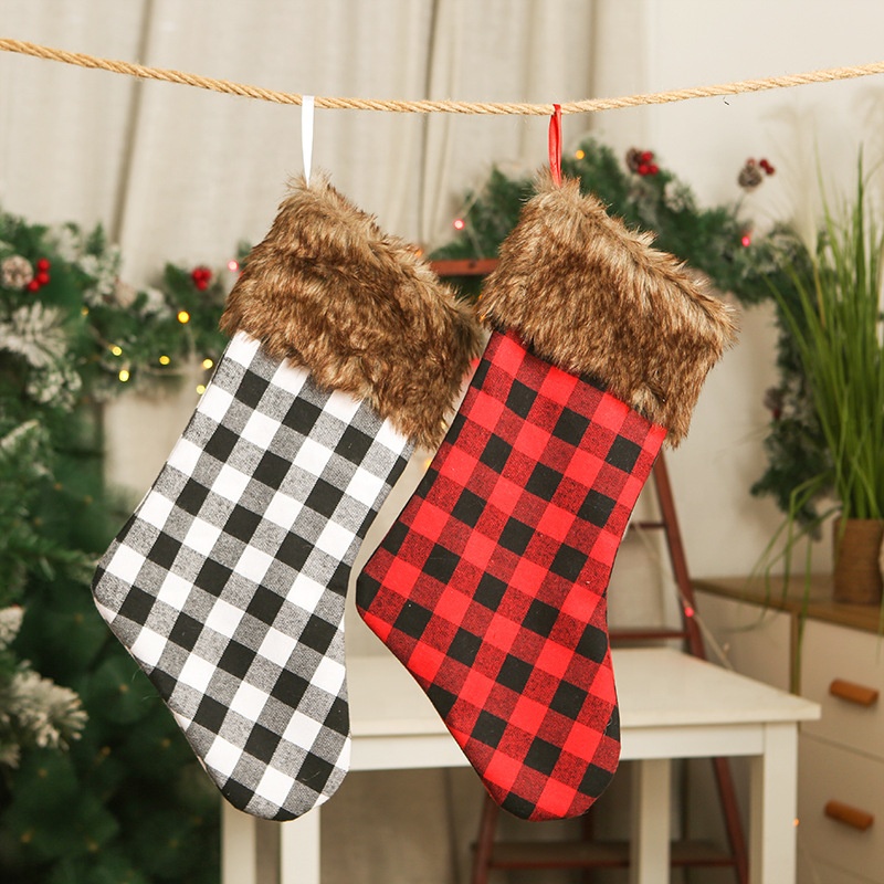 New Hot Popular Wholesale Typical Red Black Polyester Cotton Christmas Stocking Christmas Boots Home Tree Decoration