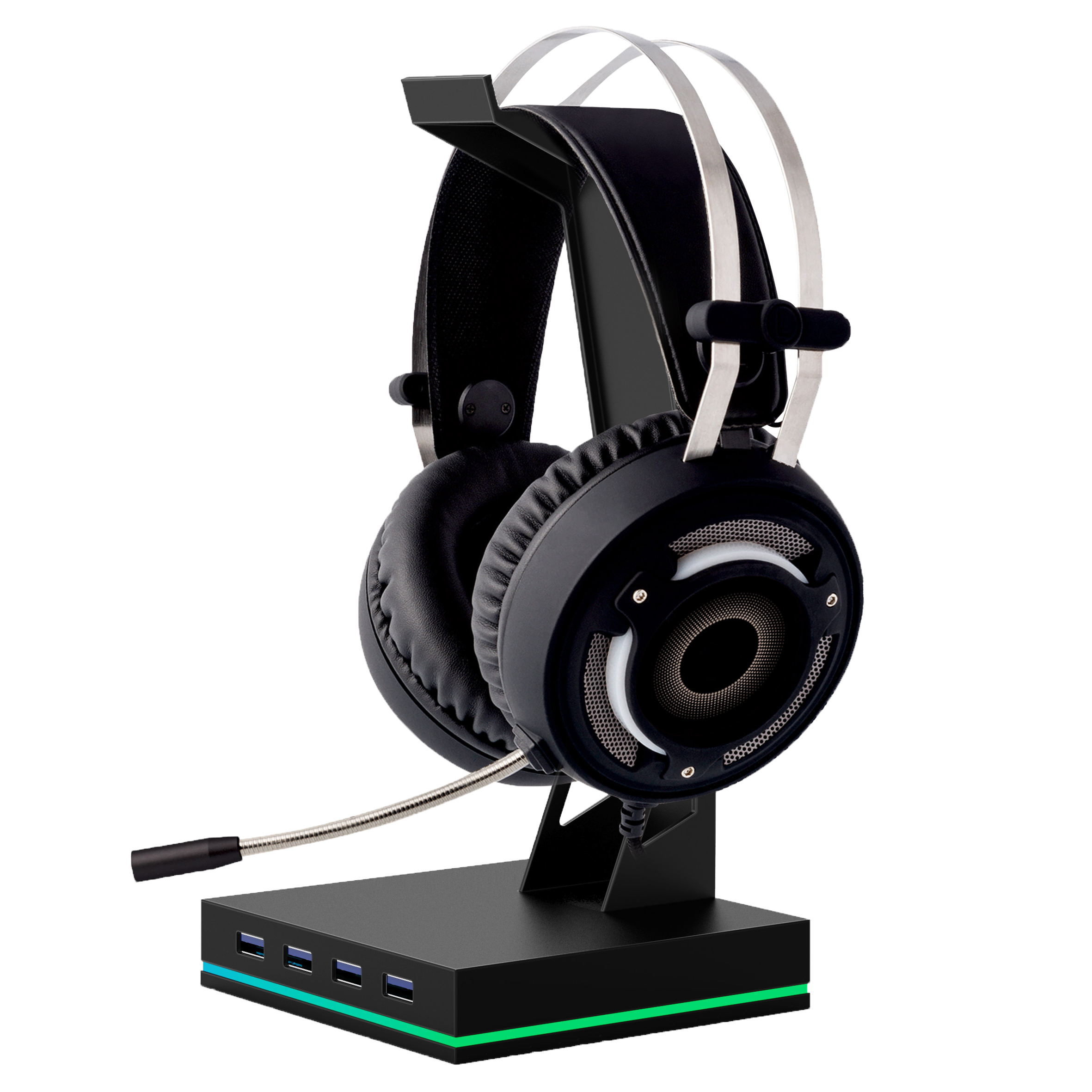 Touch control RGB light 12 led colours 4 ports usb hub gaming stand headphone stand holder