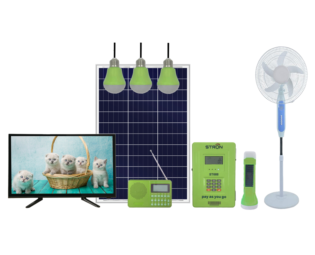 Off-grid prepayment 50W Solar Home System with 19"DC TV&DC Fan& Radio&Torch&Mobile Charger and vending software