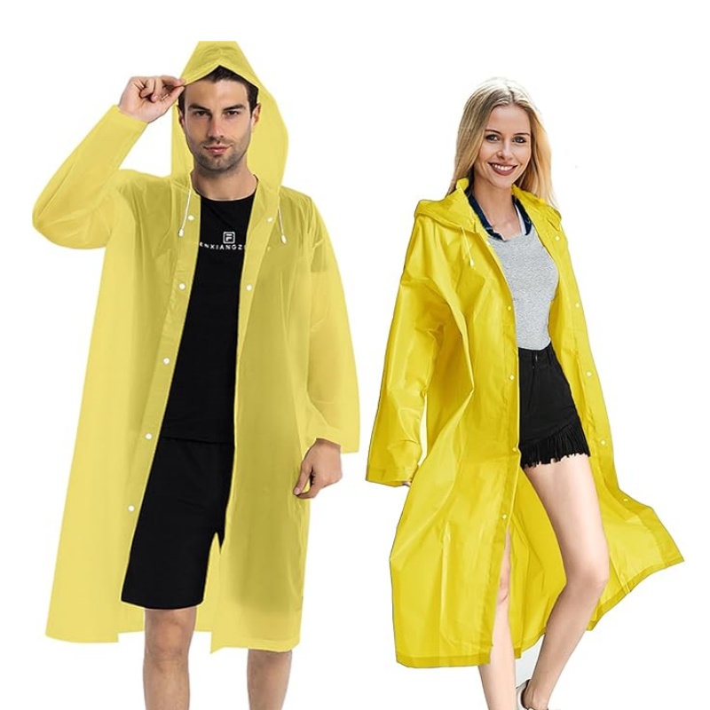 EVA Waterproof Hooded Rain Poncho Lightweight Plastic Unisex Raincoat Jacket With Pocket For Men Women Adult Reusable Rain Gear