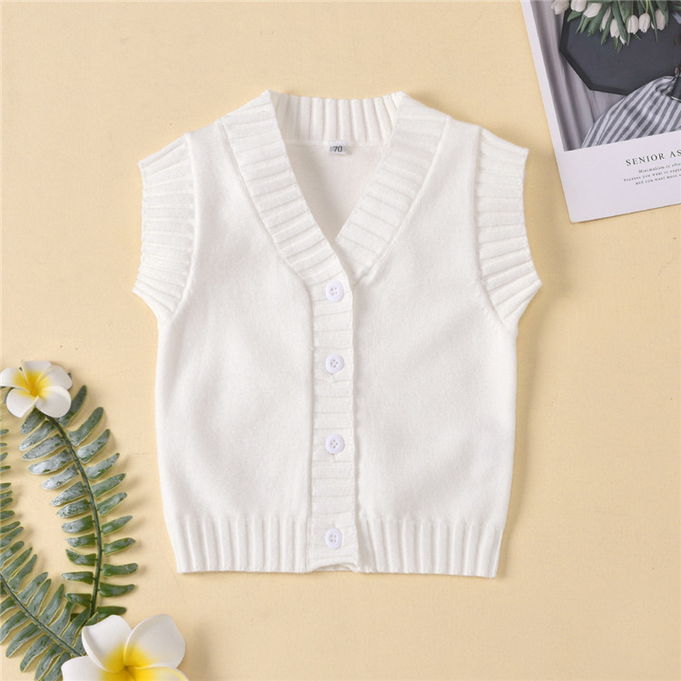baby vest Autumn and winter knitted V-neck cardigan baby short cotton sweater can be worn outside