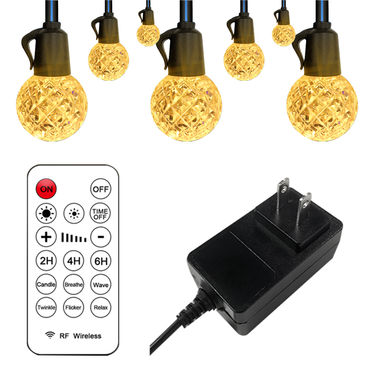 15M 20 Bulbs Warm White IP66 Waterproof Globe G40 12V RF Remote Kids' Birthday LED String Light