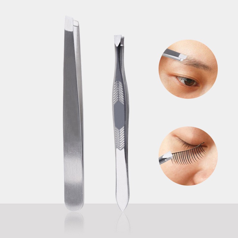 2Pcs/Set Eyebrow Tweezers Stainless Steel Face Hair Removal Eye Brow Trimmer Flat Oblique Durable Eyelash Clip Cosmetic Tools