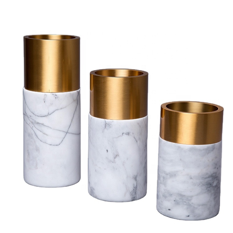 Nordic Style Metal Decoration Vases Wedding Party Custom Size Natural Marble Ceramic Flower Vase