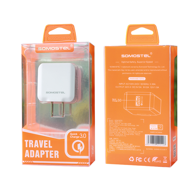 Somostel 2021 Fast Charging Us Eu Plug Quick Charge QC 3.0 USB Travel Charger Usb Wall Charger Oem Home Charger promotion price