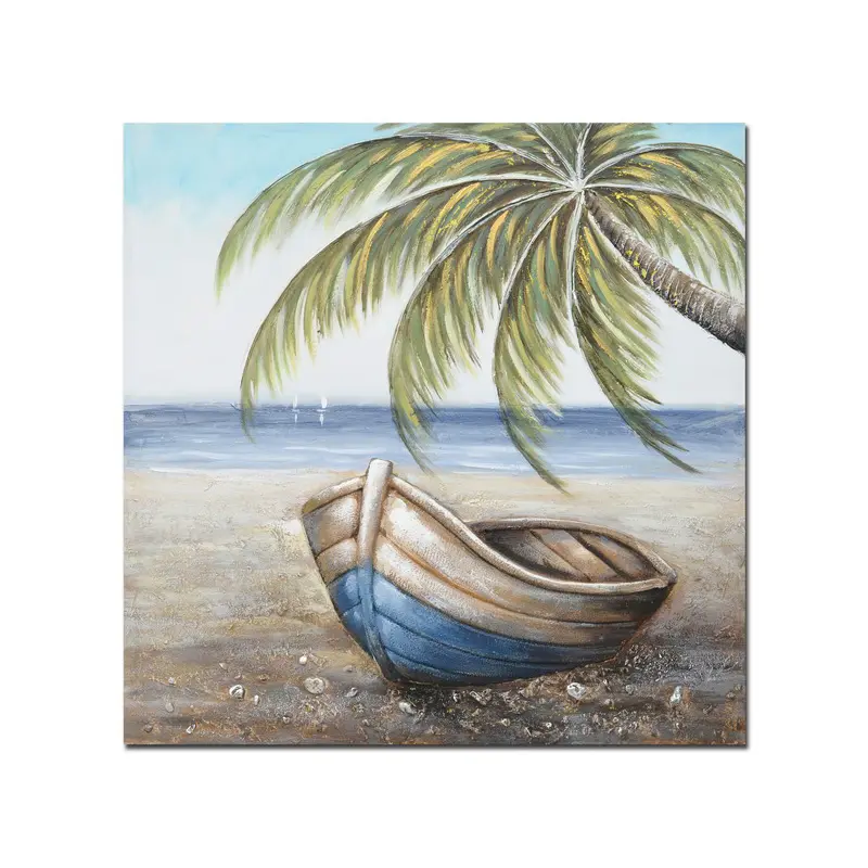 Boat Beach Wall Art Decor Hand Painted Canvas Pictures for Home