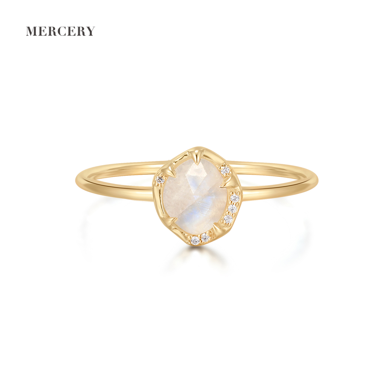 Mercery 14K 585 модное твердое Золотое кольцо Горячая Распродажа 2021 ювелирные изделия покрытые лунным камнем бриллианты 7 шт. камни маркиза Луна Кольцо