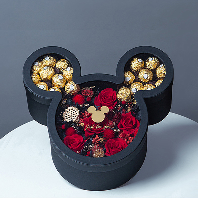 Mickey Mouse Shaped Mother's Day Mom Flower Packaging Box With PVC Lid
