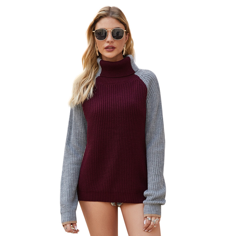 2021 knitwear factory price Contrast turtleneck sweater plus size autumn winter Pullover self cultivation sweater
