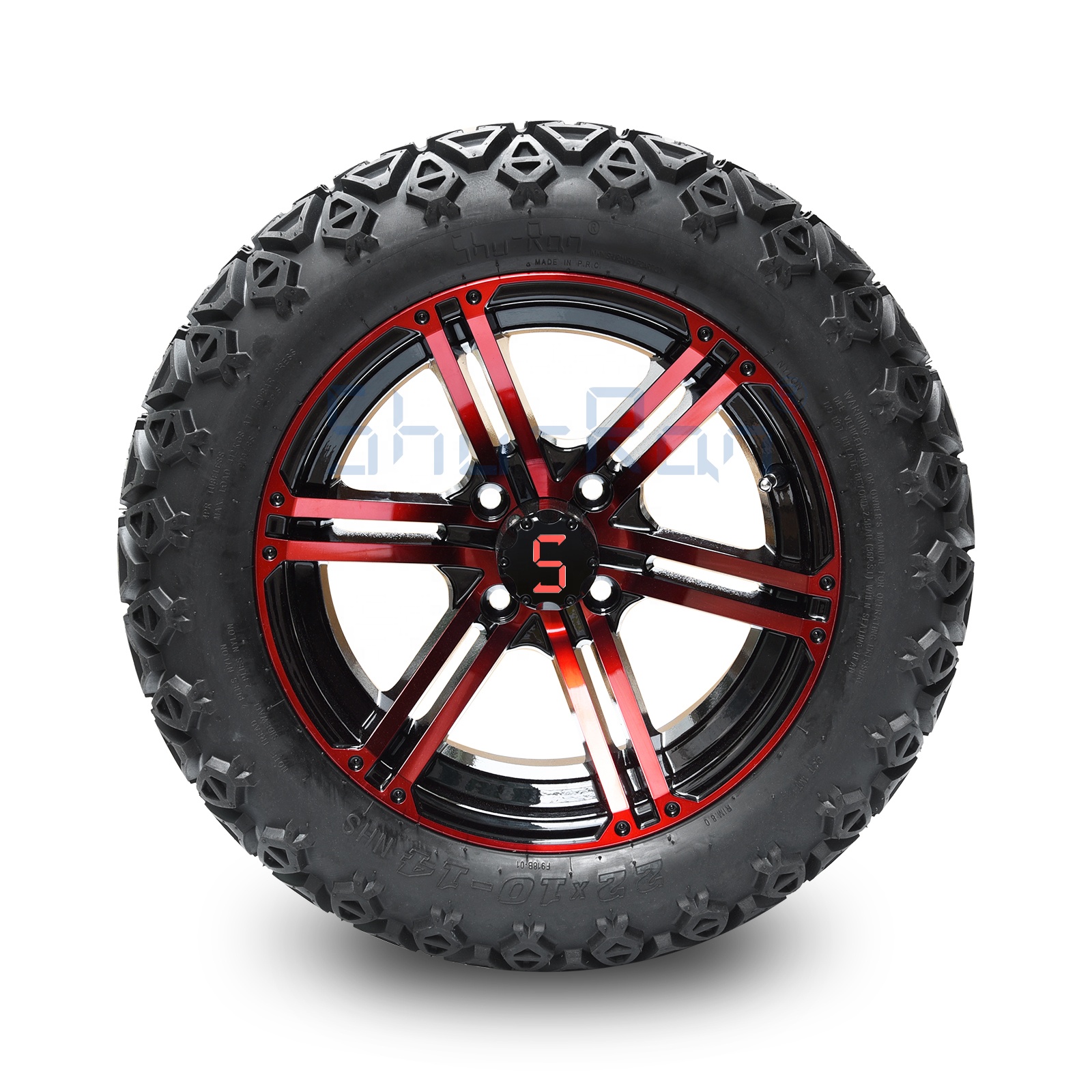 22x10-14 Golf Cart Off-Road Wheels and Tires combo 14 Inch Golf Cart Wheels and Tires Combo (Red/ Glossy Black )