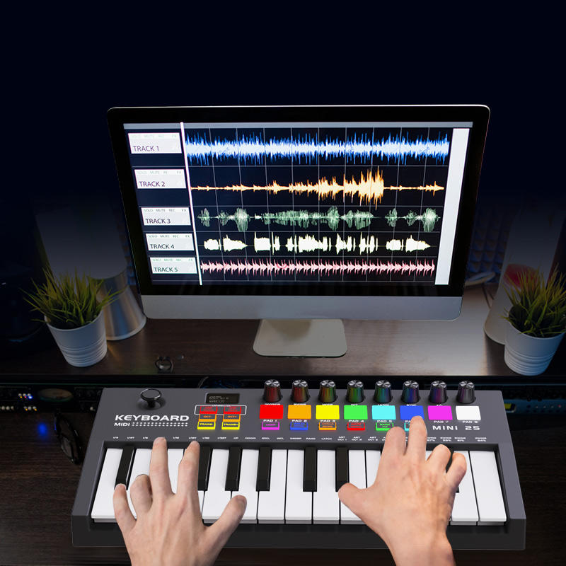 Цветная (RGB) Midi контроллер клавиатуры пианино Мини цифровой 25-ключ Usb клавиатура и барабанные колодки Midi синтезатор других музыкальных инструментов