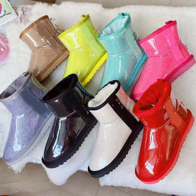 Designer fancy warm transparent jelly bright face warm bootie for women famous brands
