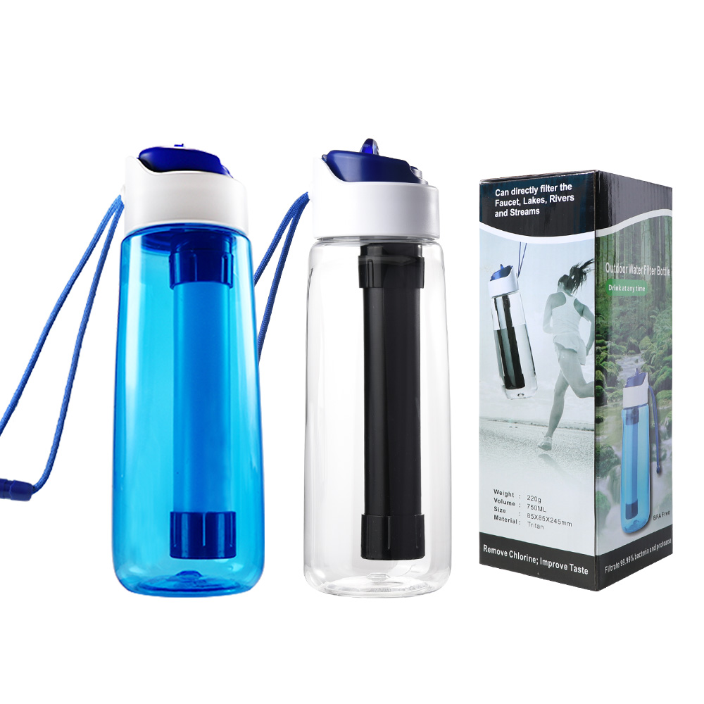 Water bottle with filter 750 M L Survival water filter bottle easy to use for Hiking Camping Traveling