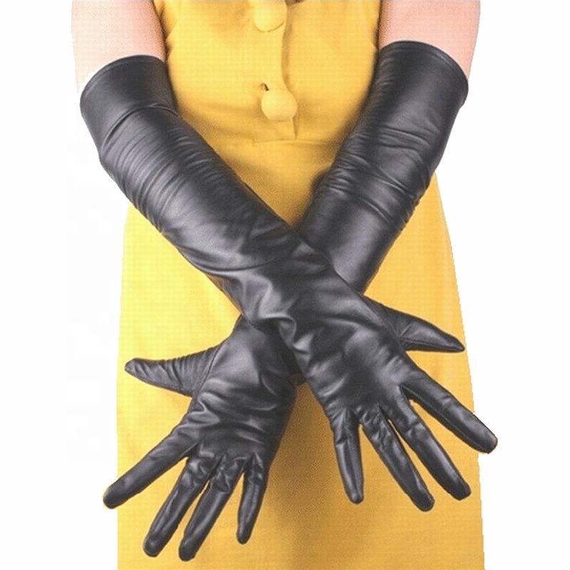 Wholesale High Quality Women Real Leather Black 60cm Long Gloves For evening party Opera Gloves