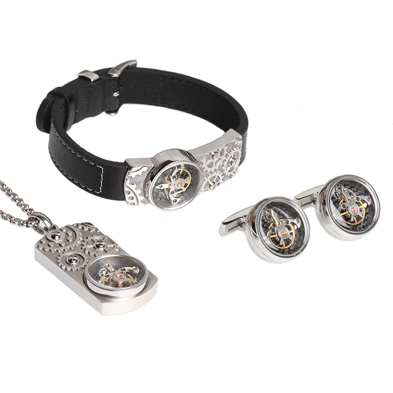 Watch gear pendant cufflinks bracelet jewelry sets for men